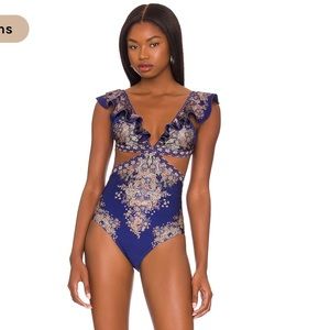 ZIMMERMAN ANNEKE BLUE ONE PIECE - Blue Ruffle Swimsuit